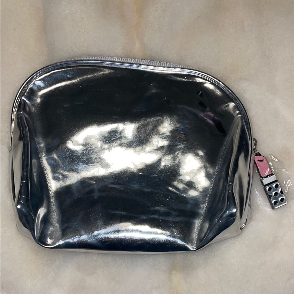 Bundle any 2 for $15 Silver Cosmetic Pouch with Pink Zipper Pull